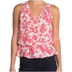 Ramy Brook Sharon Peplum Sleeveless Top Floral Pink/White Size XSmall